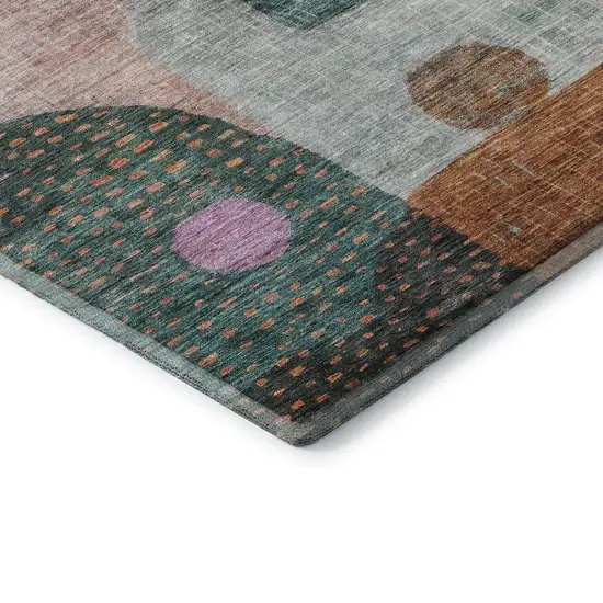 8' Orange Teal And Purple Geometric Washable Round Rug With UV Protection Photo 6