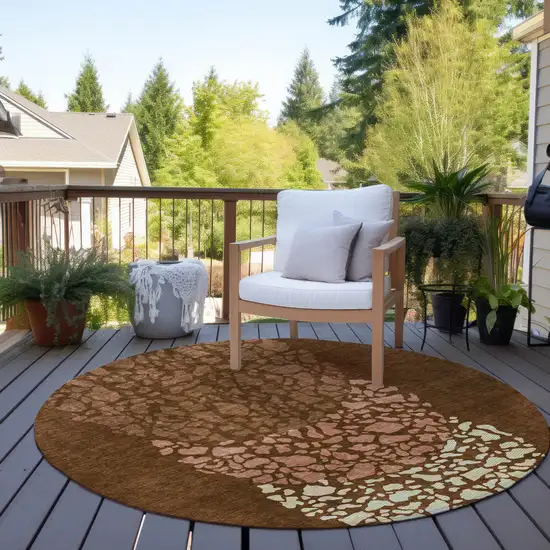 8' Orange Terra Cotta And Ivory Round Abstract Washable Indoor Outdoor Area Rug Photo 6