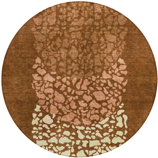 8' Orange Terra Cotta And Ivory Round Abstract Washable Indoor Outdoor Area Rug Photo 5