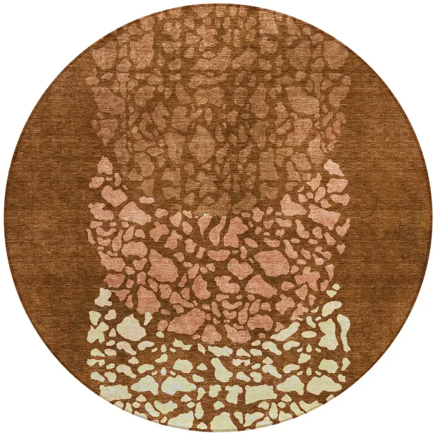 8' Orange Terra Cotta And Ivory Round Abstract Washable Indoor Outdoor Area Rug Photo 5