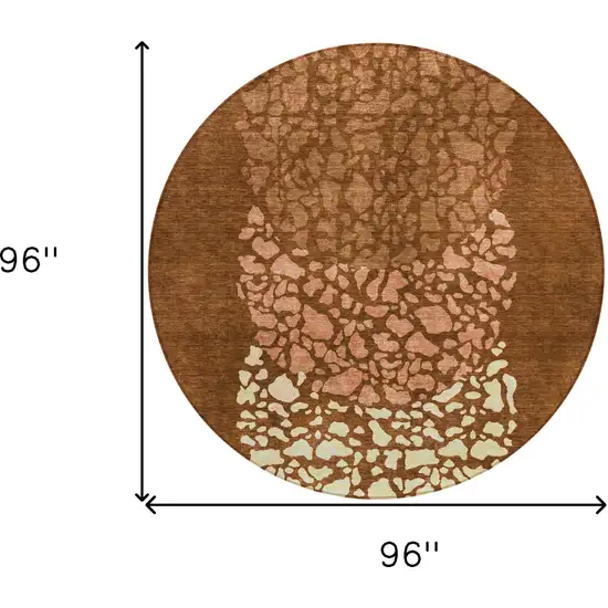 8' Orange Terra Cotta And Ivory Round Abstract Washable Indoor Outdoor Area Rug Photo 3