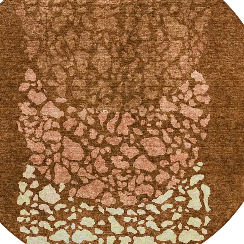 8' Orange Terra Cotta And Ivory Round Abstract Washable Indoor Outdoor Area Rug Photo 4
