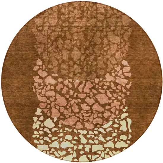 8' Orange Terra Cotta And Ivory Round Abstract Washable Indoor Outdoor Area Rug Photo 2