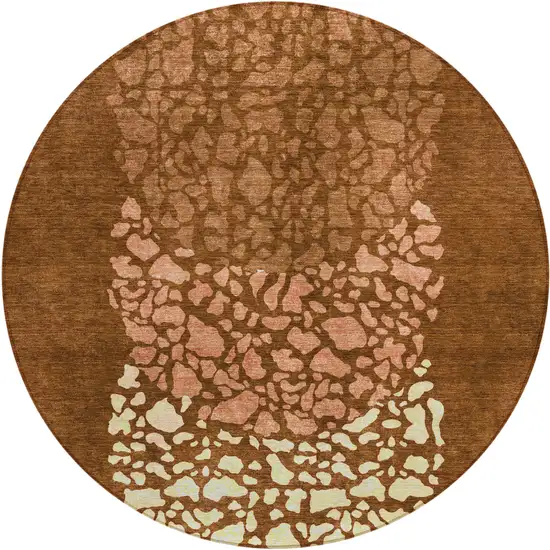 8' Orange Terra Cotta And Ivory Round Abstract Washable Indoor Outdoor Area Rug Photo 2