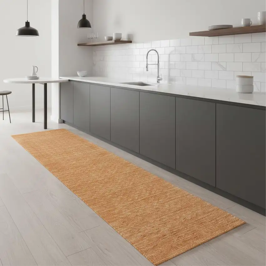 8' Orange Wool Runner Rug Photo 1