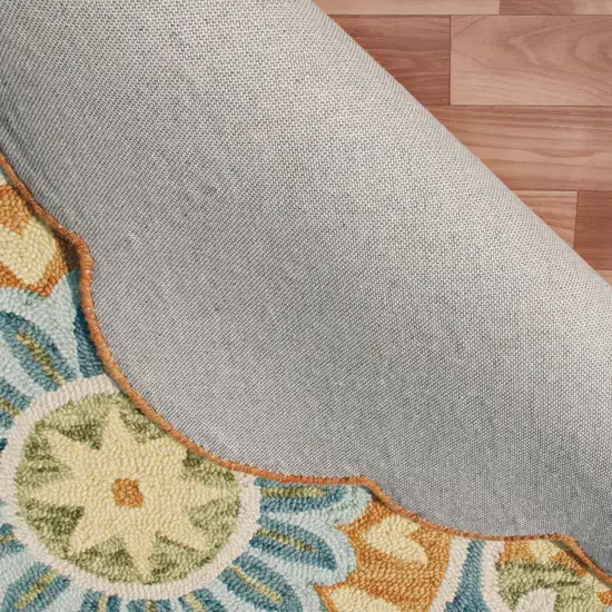6' Orange and Blue Round Wool Floral Hand Tufted Area Rug Photo 7