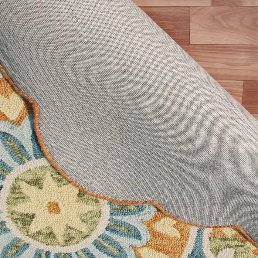 6' Orange and Blue Round Wool Floral Hand Tufted Area Rug Photo 7