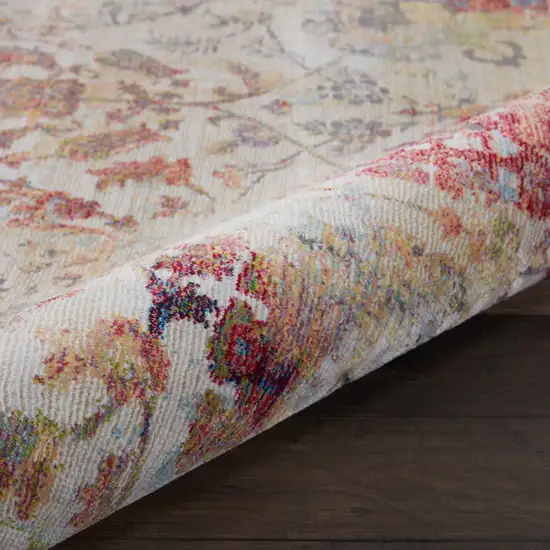 4' Orange and Ivory Floral Distressed Non Skid Round Rug Photo 8