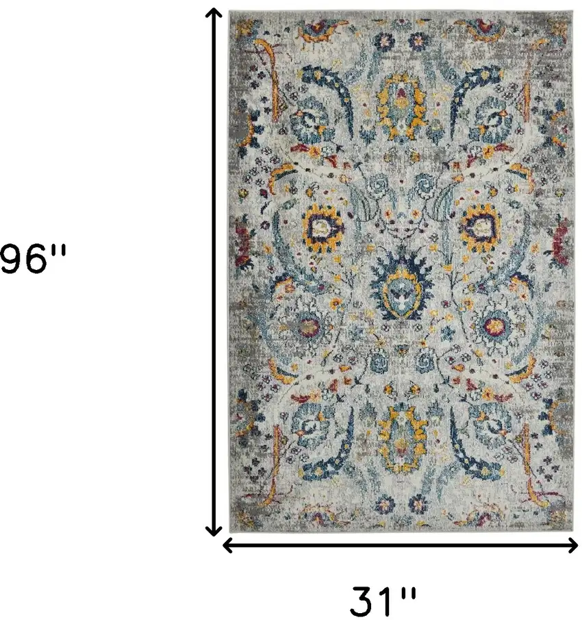 8' Orange and Ivory Floral Power Loom Runner Rug Photo 8