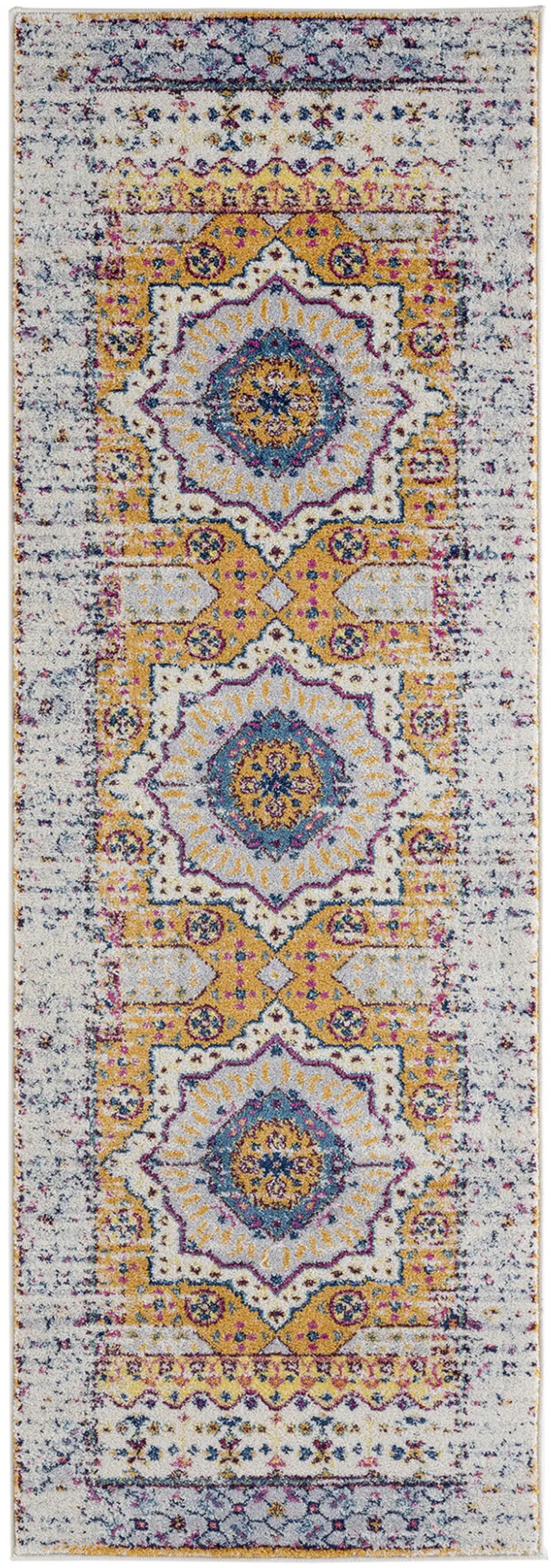 7' Orange and Ivory Medallion Power Loom Runner Rug Photo 1