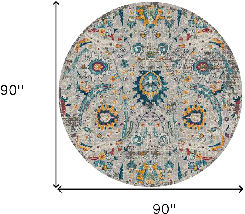 7' Orange and Ivory Round Floral Power Loom Area Rug Photo 8