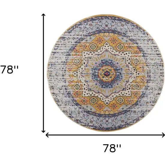 6' Orange and Ivory Round Medallion Power Loom Area Rug Photo 7