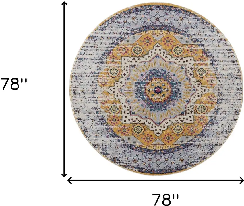 6' Orange and Ivory Round Medallion Power Loom Area Rug Photo 7