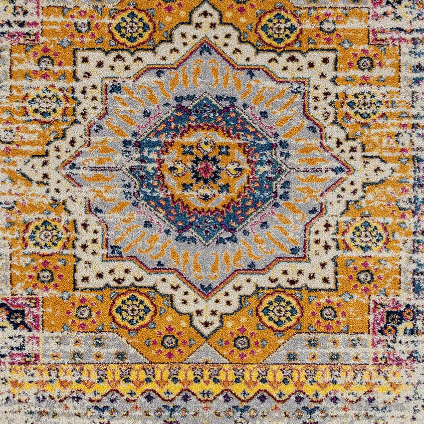 6' Orange and Ivory Round Medallion Power Loom Area Rug Photo 4