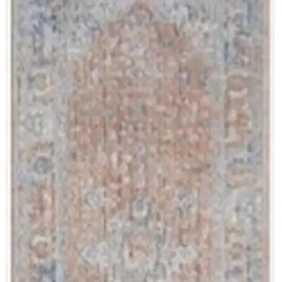 12' Brown and Blue Oriental Power Loom Distressed Runner Rug Photo 4