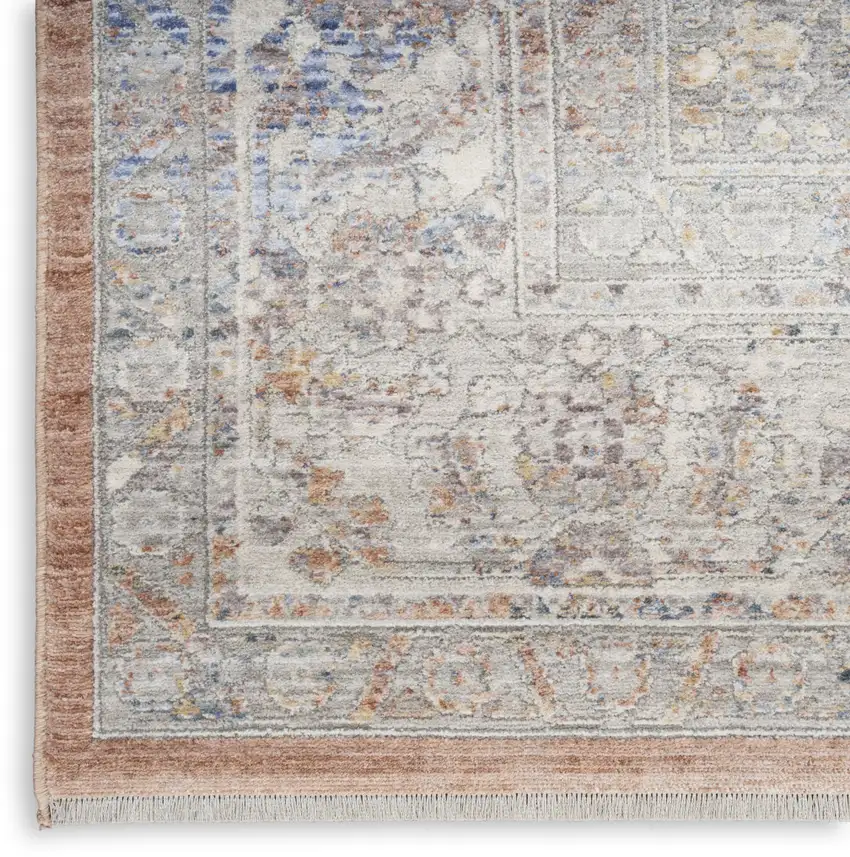 12' Brown and Blue Oriental Power Loom Distressed Runner Rug Photo 8