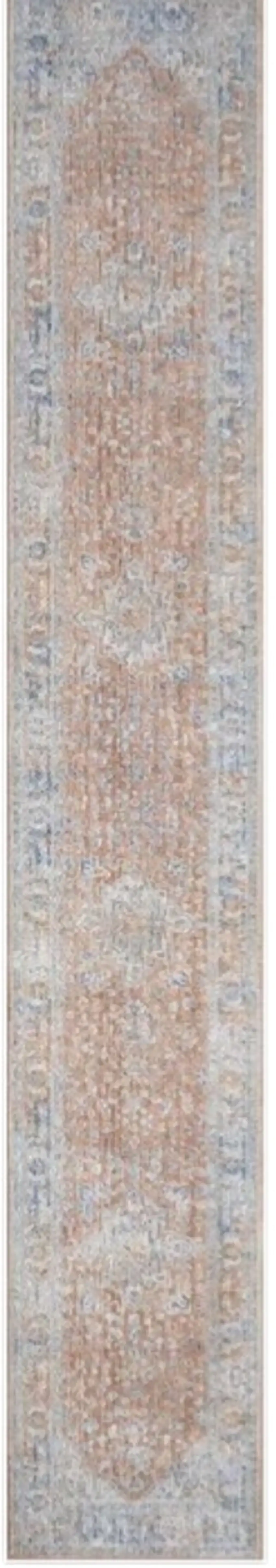 12' Brown and Blue Oriental Power Loom Distressed Runner Rug Photo 2