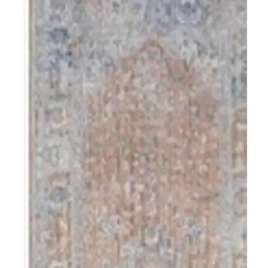 12' Brown and Blue Oriental Power Loom Distressed Runner Rug Photo 3