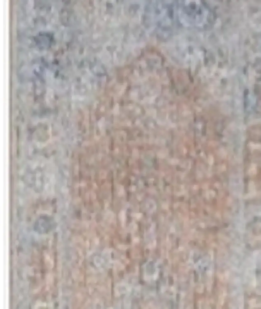 12' Brown and Blue Oriental Power Loom Distressed Runner Rug Photo 3