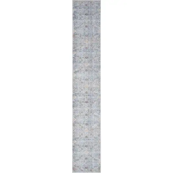12' Blue and Ivory Oriental Power Loom Distressed Runner Rug Photo 2