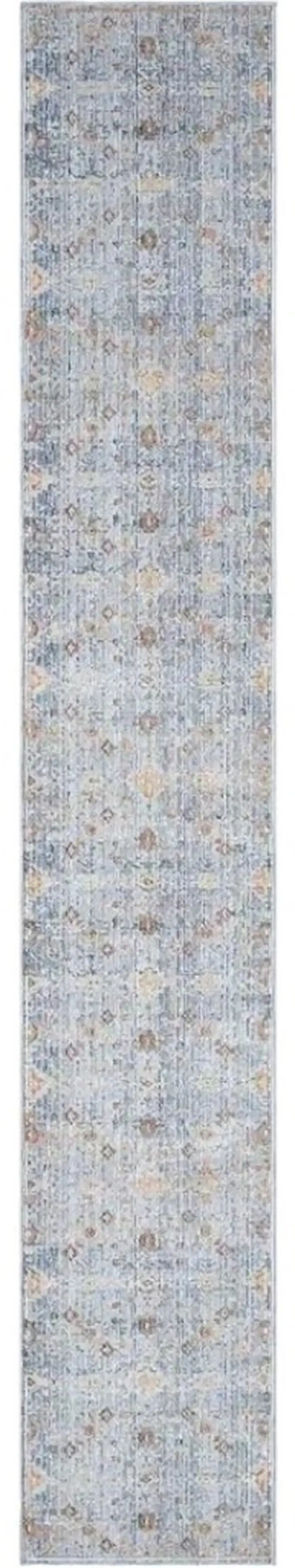 12' Blue and Ivory Oriental Power Loom Distressed Runner Rug Photo 2