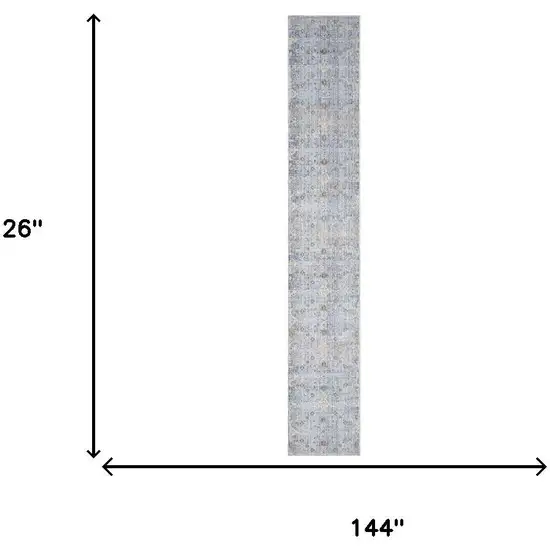 12' Blue and Ivory Oriental Power Loom Distressed Runner Rug Photo 8