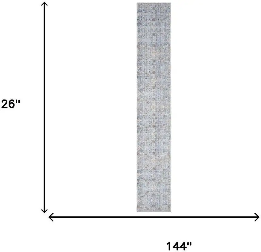 12' Blue and Ivory Oriental Power Loom Distressed Runner Rug Photo 8