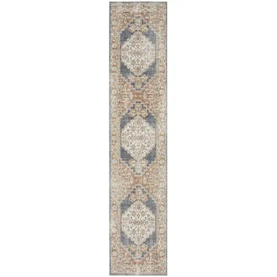 10' Denim Blue Oriental Power Loom Distressed Washable Runner Rug Photo 4