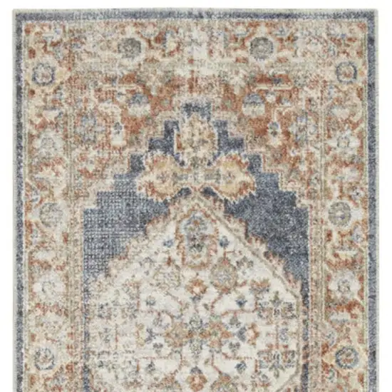 10' Denim Blue Oriental Power Loom Distressed Washable Runner Rug Photo 4