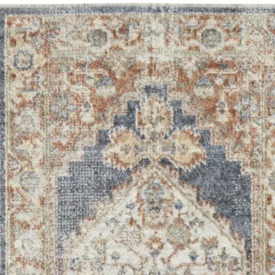 10' Denim Blue Oriental Power Loom Distressed Washable Runner Rug Photo 2