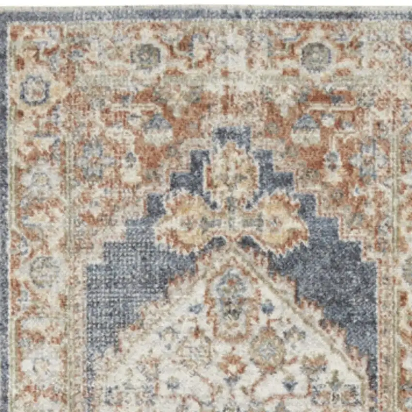 10' Denim Blue Oriental Power Loom Distressed Washable Runner Rug Photo 2