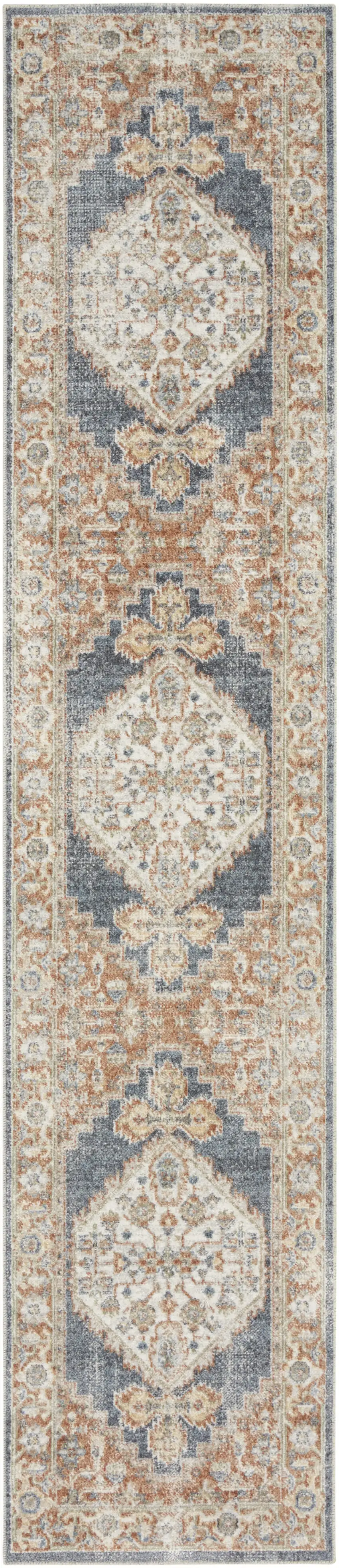 10' Denim Blue Oriental Power Loom Distressed Washable Runner Rug Photo 2
