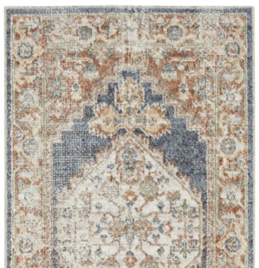 10' Denim Blue Oriental Power Loom Distressed Washable Runner Rug Photo 3