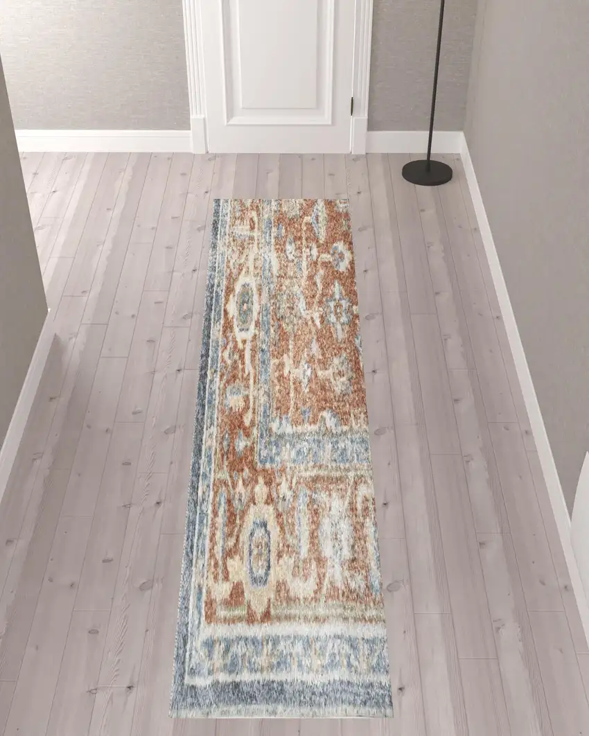 10' Oriental Power Loom Distressed Washable Runner Rug Photo 2
