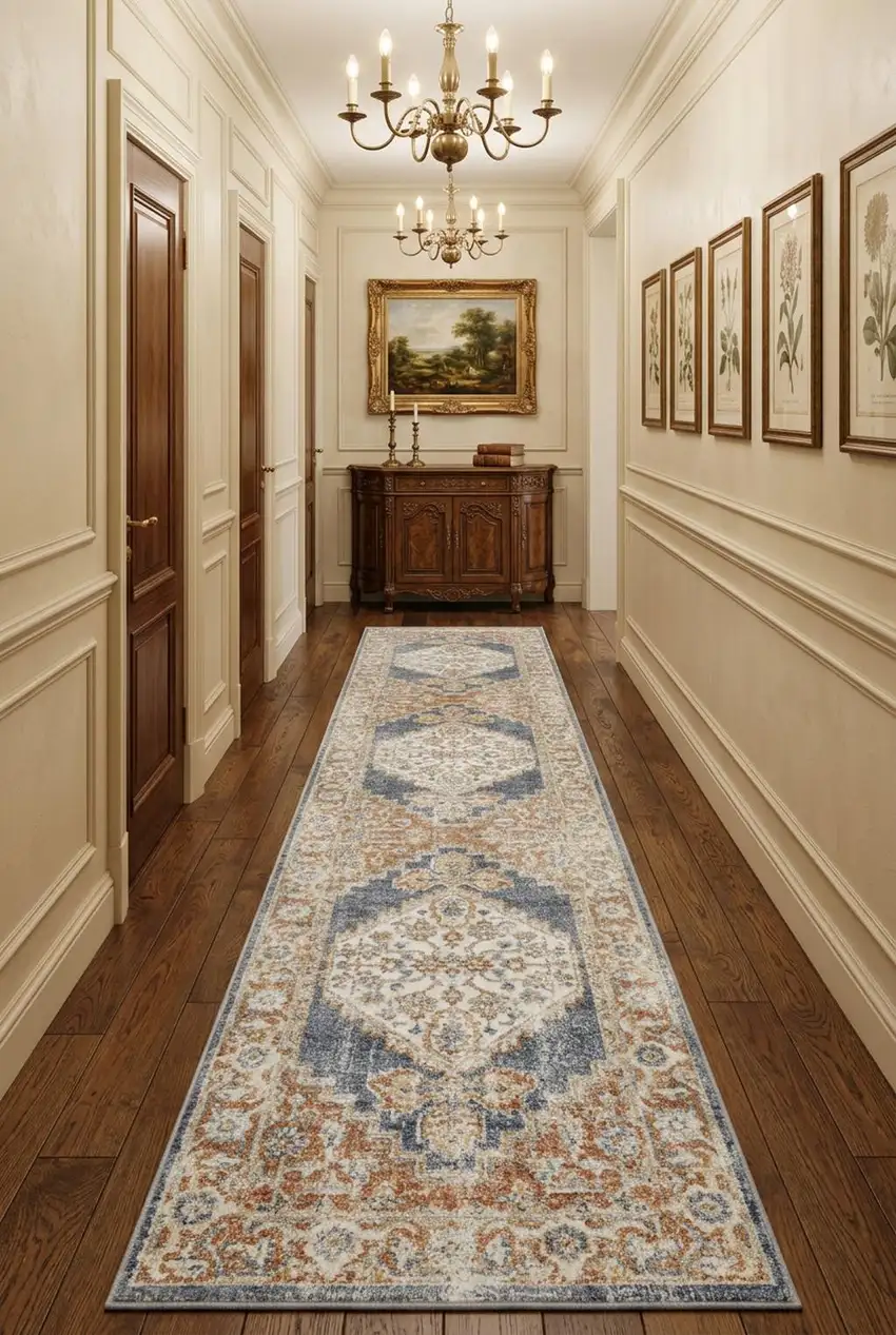 10' Denim Blue Oriental Power Loom Distressed Washable Runner Rug Photo 1