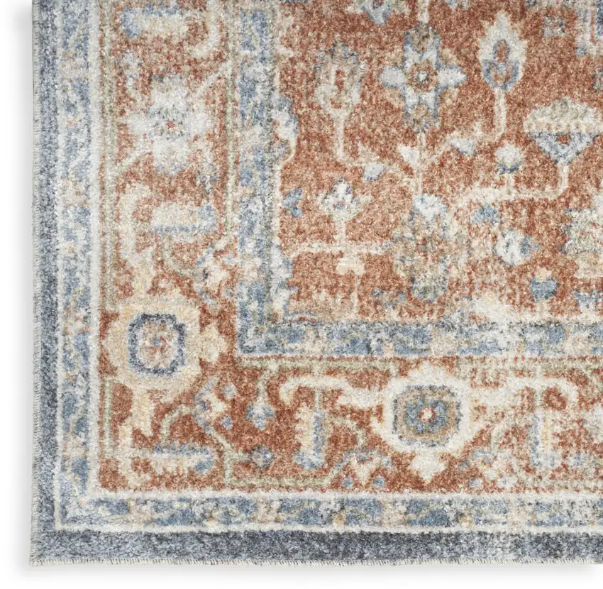 10' Denim Blue Oriental Power Loom Distressed Washable Runner Rug Photo 9