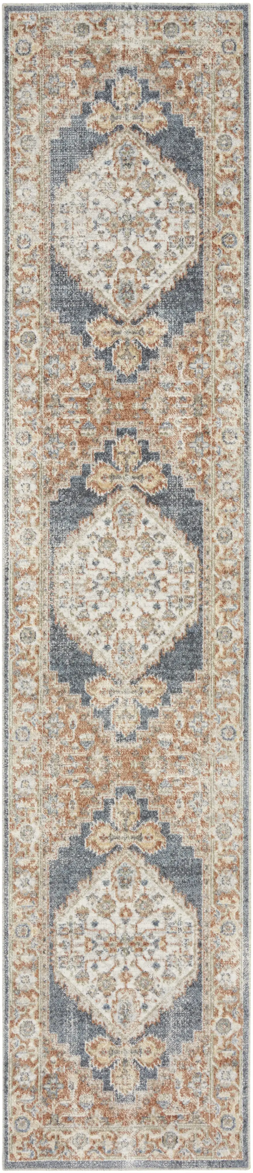 12' Denim Blue Oriental Power Loom Distressed Washable Runner Rug Photo 3