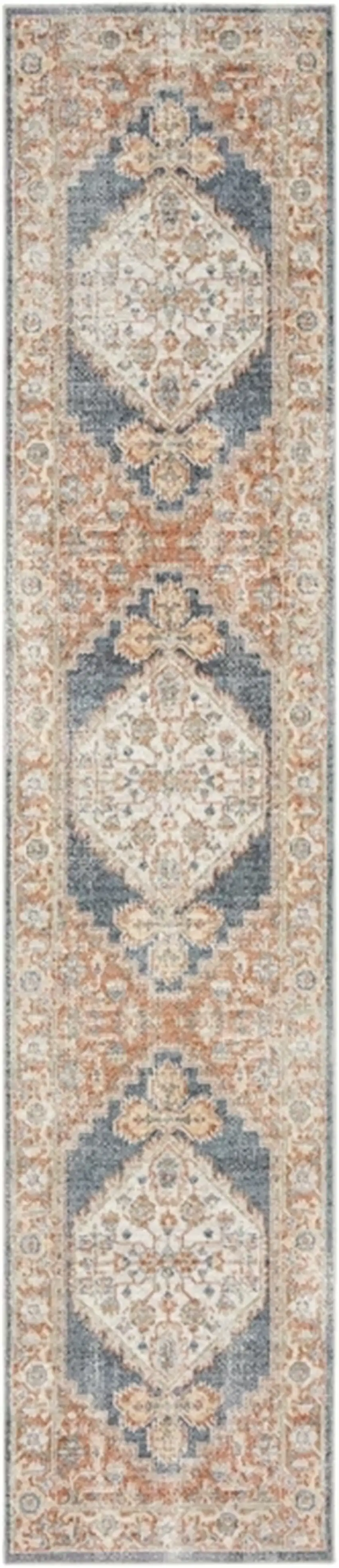 12' Denim Blue Oriental Power Loom Distressed Washable Runner Rug Photo 2