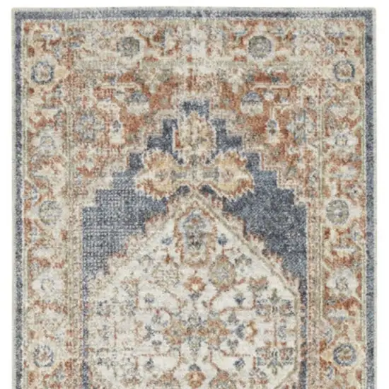 12' Denim Blue Oriental Power Loom Distressed Washable Runner Rug Photo 4