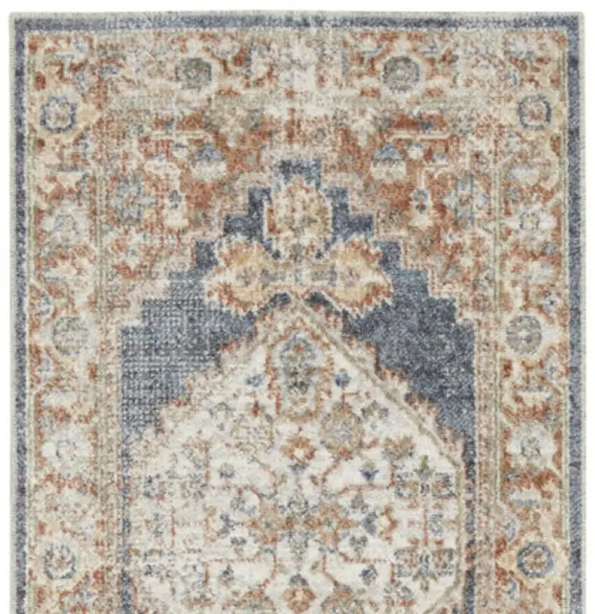 12' Denim Blue Oriental Power Loom Distressed Washable Runner Rug Photo 4