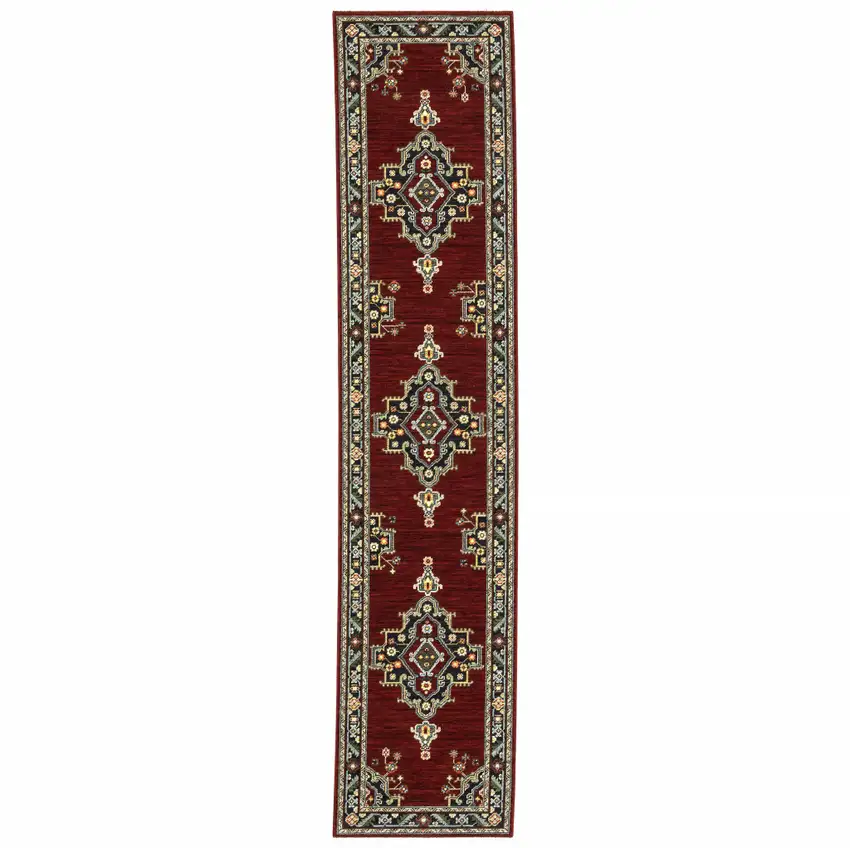 12' Oriental Power Loom Runner Rug With Fringe Photo 2