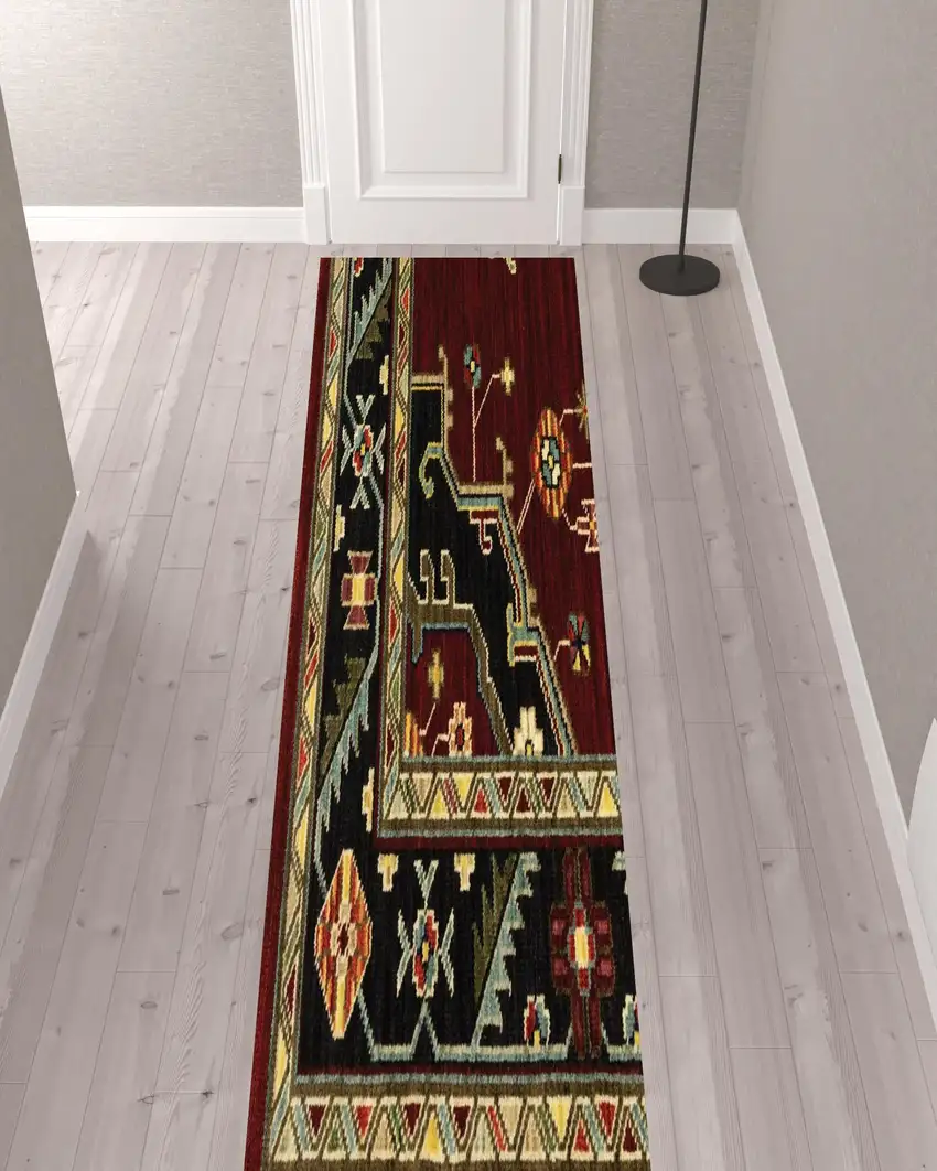 12' Oriental Power Loom Runner Rug With Fringe Photo 3