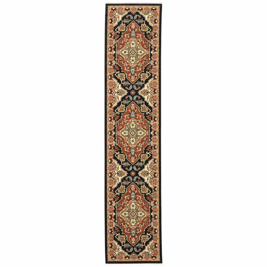 12' Oriental Power Loom Runner Rug With Fringe Photo 2