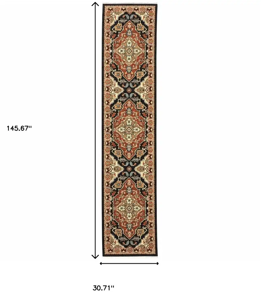 12' Oriental Power Loom Runner Rug With Fringe Photo 9