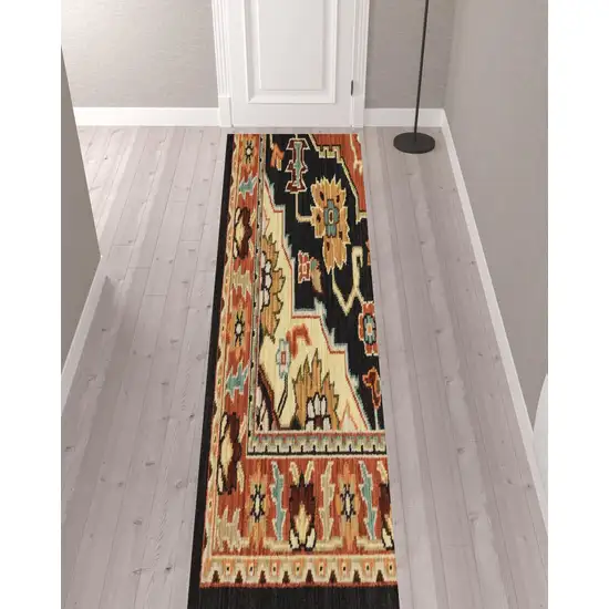 12' Oriental Power Loom Runner Rug With Fringe Photo 3