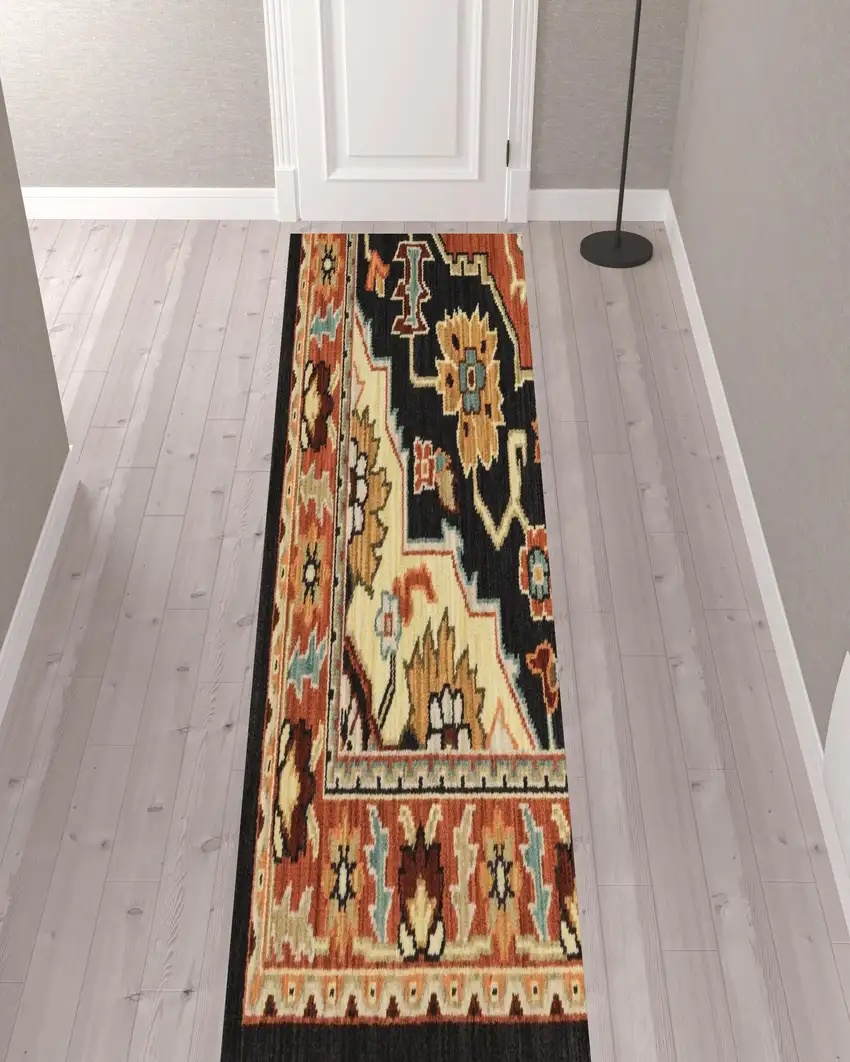 12' Oriental Power Loom Runner Rug With Fringe Photo 3
