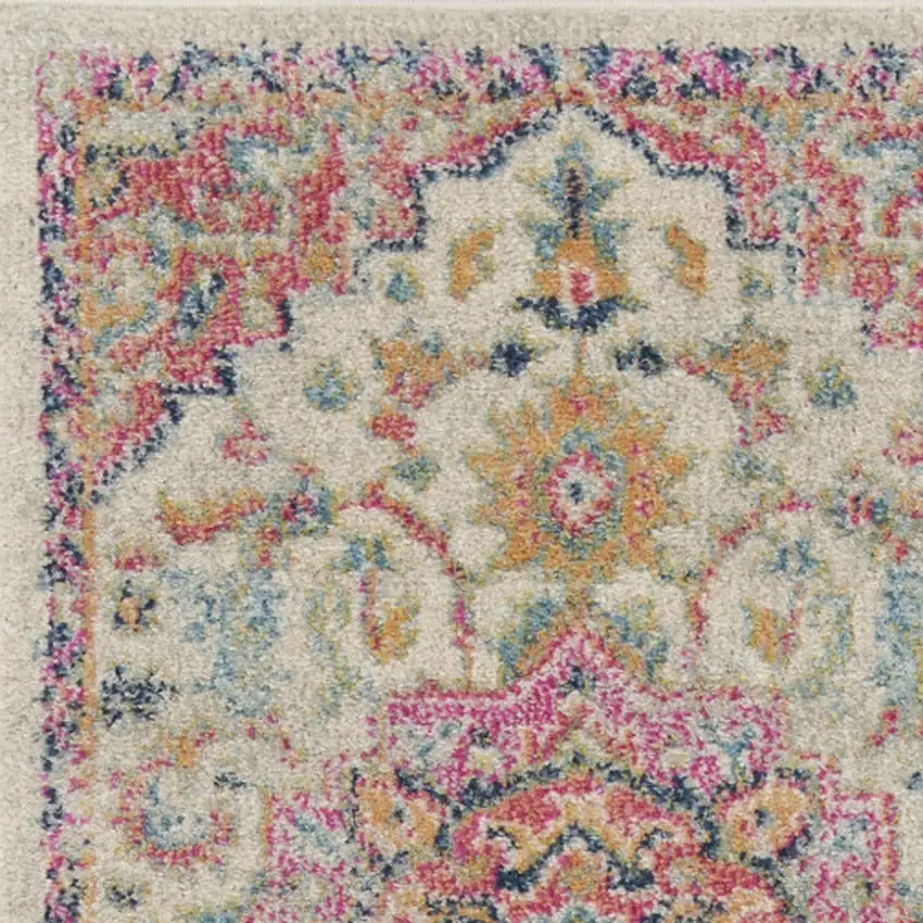 10' Pink and Ivory Oriental Power Loom Runner Rug Photo 8
