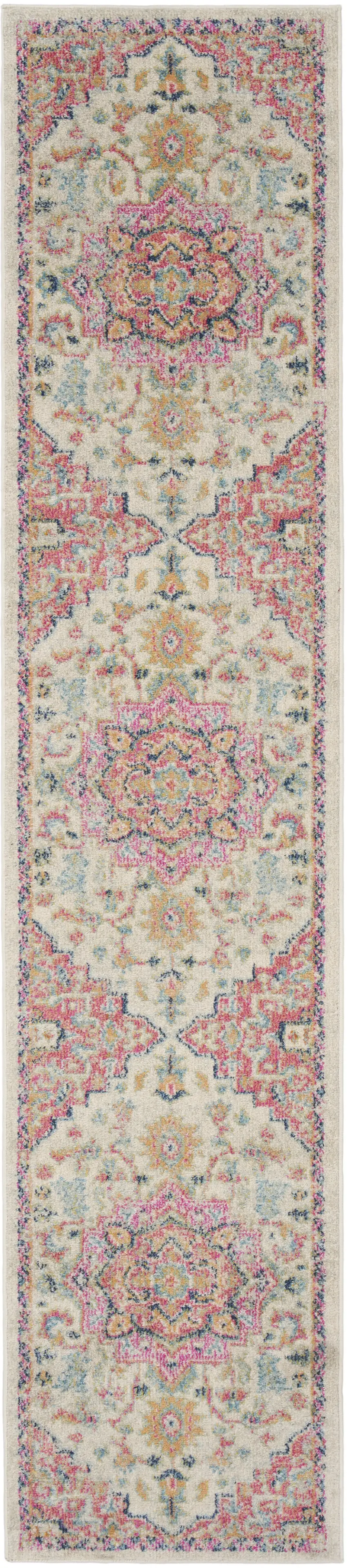 10' Pink and Ivory Oriental Power Loom Runner Rug Photo 1