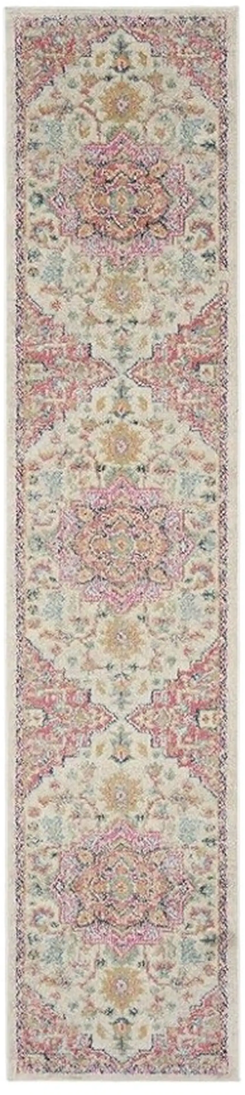10' Pink and Ivory Oriental Power Loom Runner Rug Photo 2