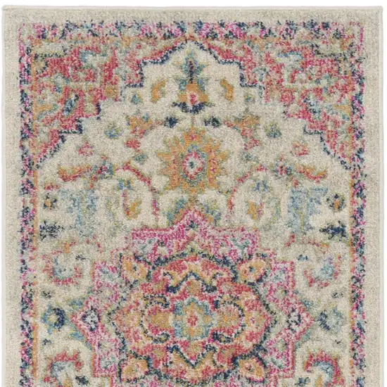10' Pink and Ivory Oriental Power Loom Runner Rug Photo 7